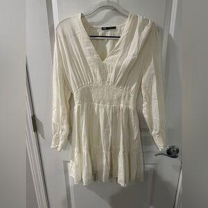 Zara linen blend dress long sleeve white ivory